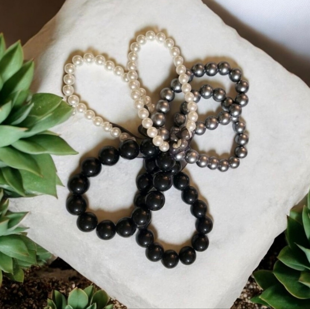 6 Faux Bead & Pearl Stretch Bracelet  set